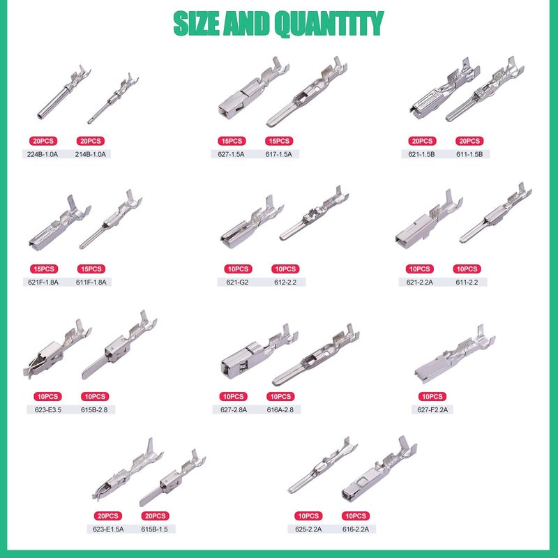 Twidec /290PCS Car Electrical Wire Terminal Pins Connector 1/1.5/1.8/2.2/2.8/3.5mm 21Type Connector Pins Terminal Auto Electric Connector Non-Insulated Plug Removal Male Female Crimp Pins - Image 2